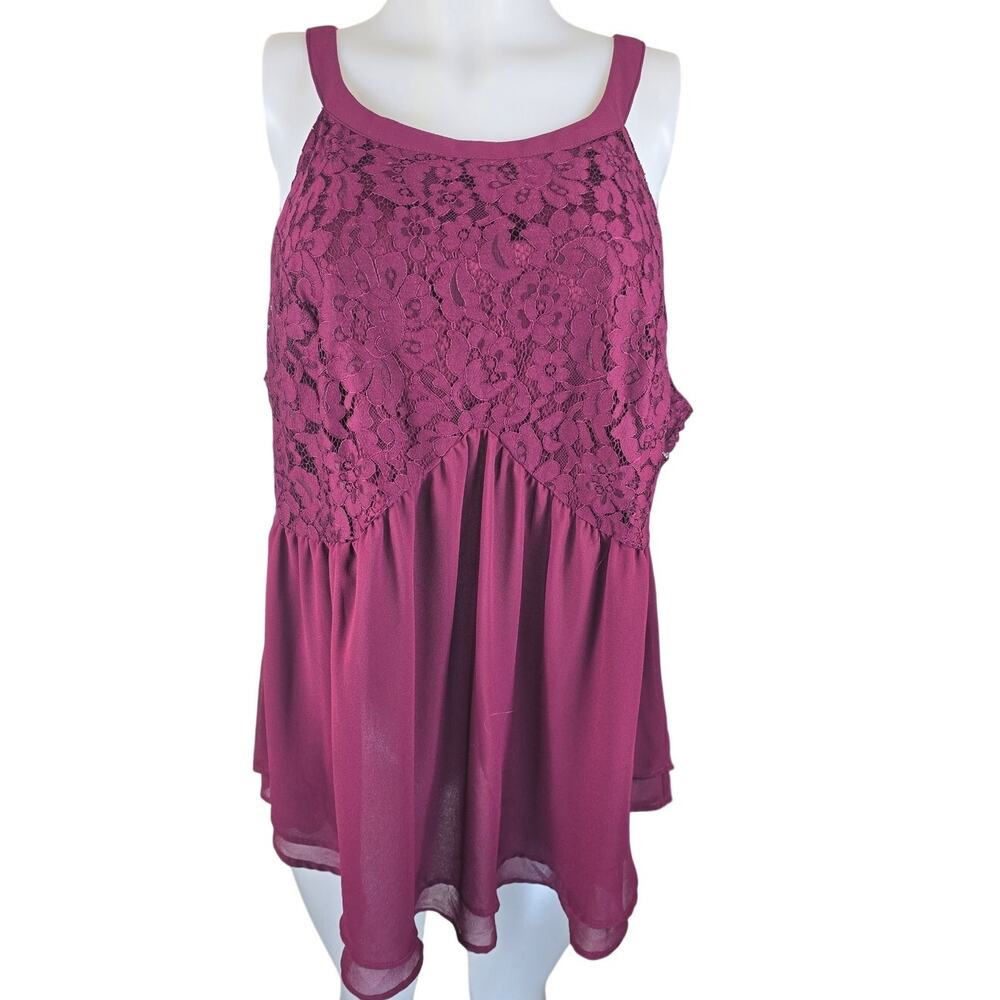 Torrid Burgundy Floral Lace Semi Sheer Summer Women's Tank Top 2 - 2X